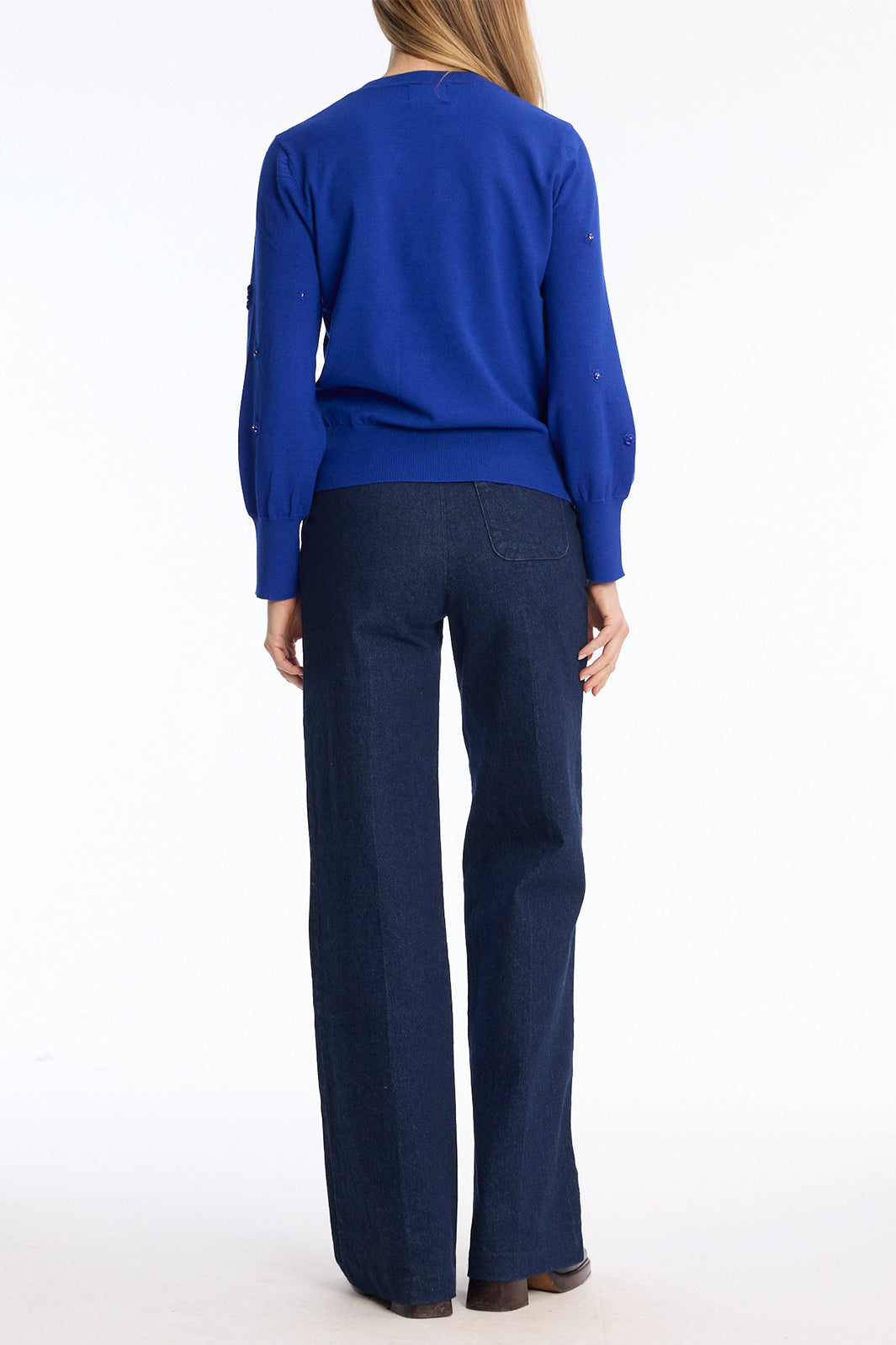 Leo &amp; Ugo KH047 Cobalt Blue Embellished Jumper, back full length