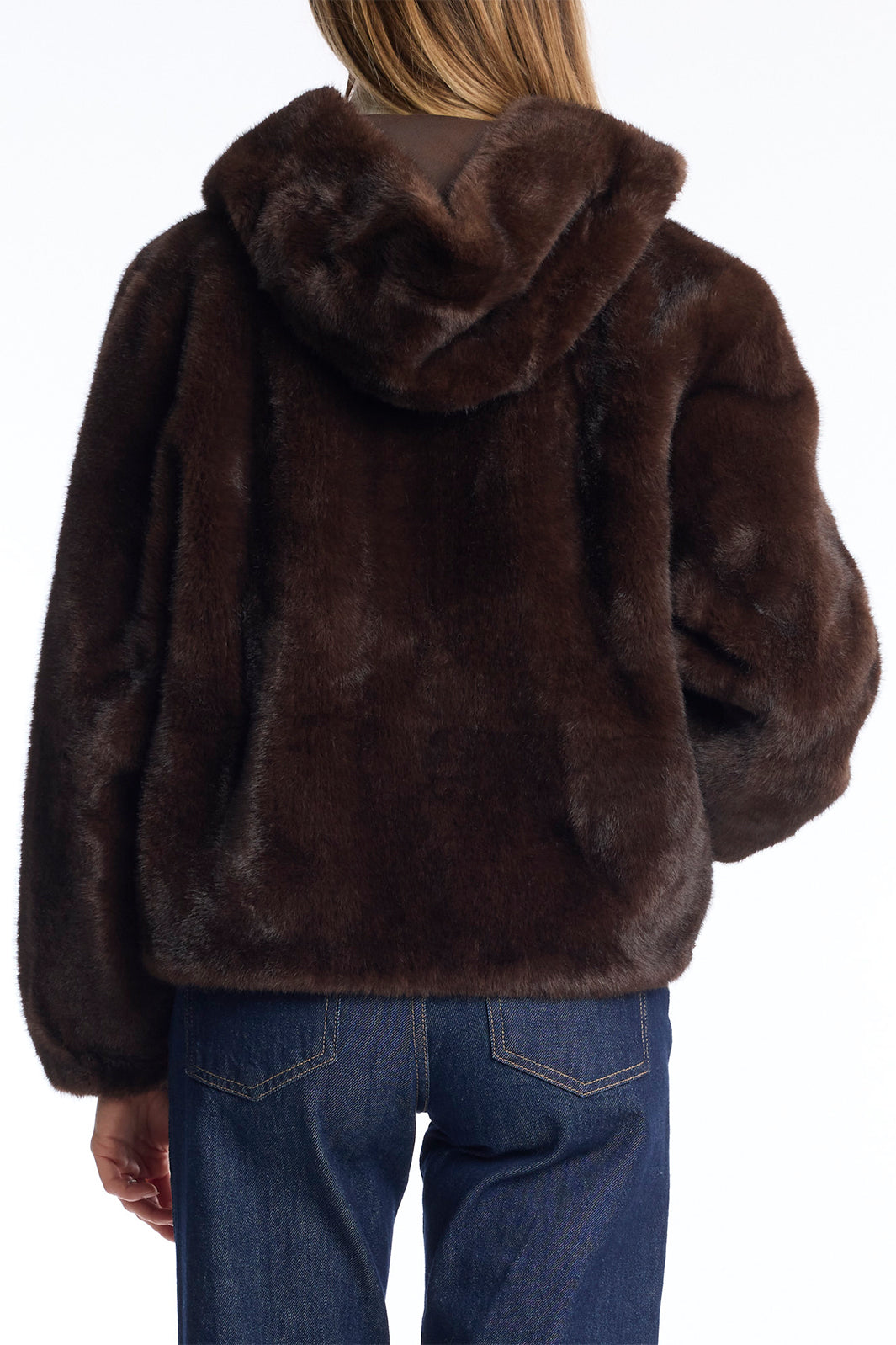 Leo &amp; Ugo KH968 Brown Faux Fur Hooded Jacket, back view