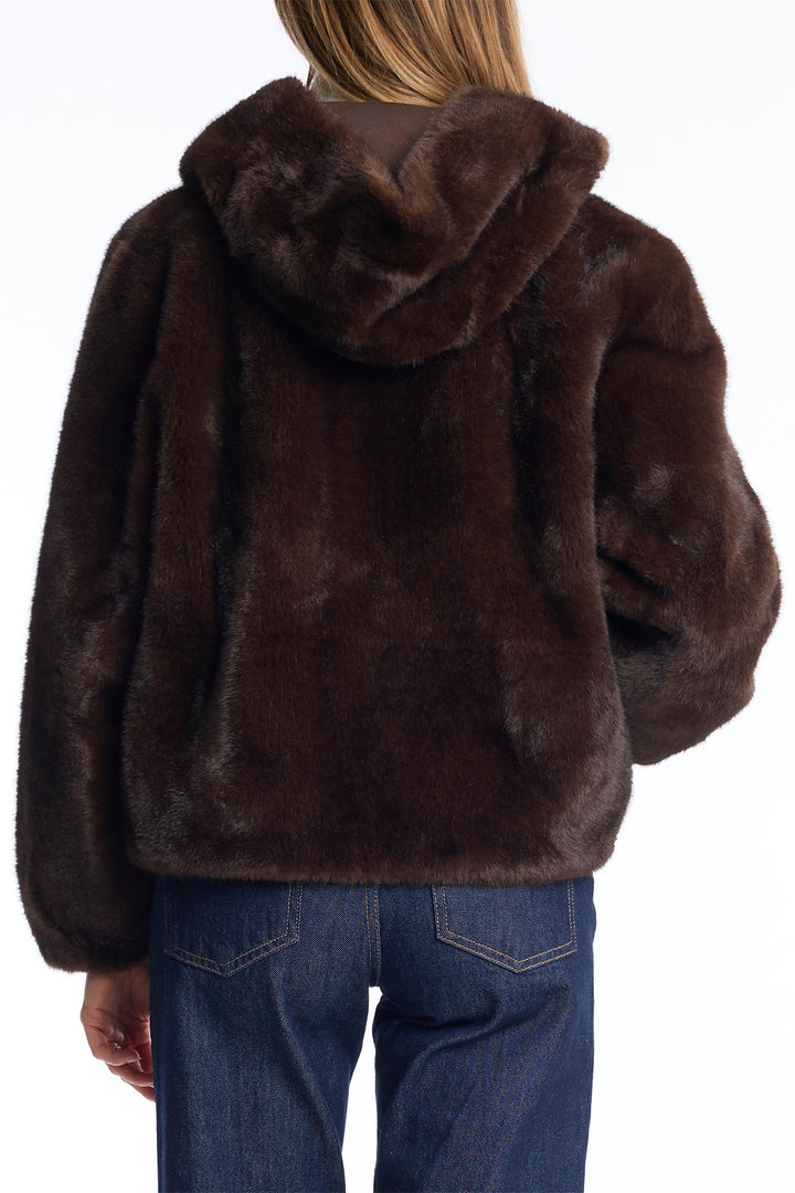Leo &amp; Ugo KH968 Brown Faux Fur Hooded Jacket, back view