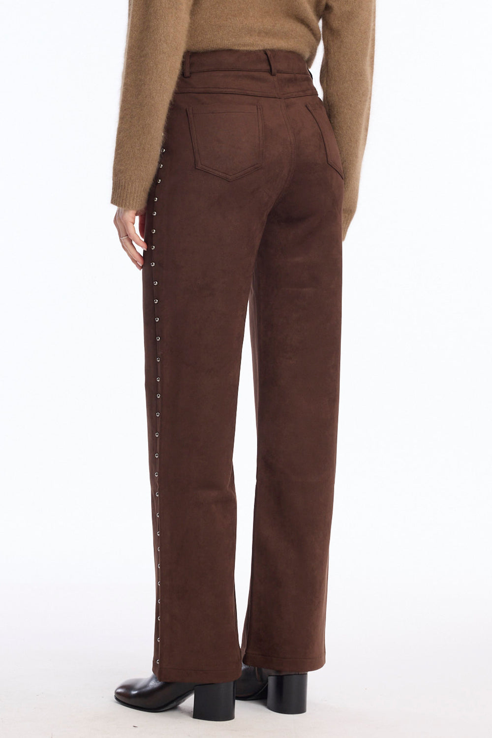 Leo & Ugo LHP811 Brown Faux Suede Trousers, back view