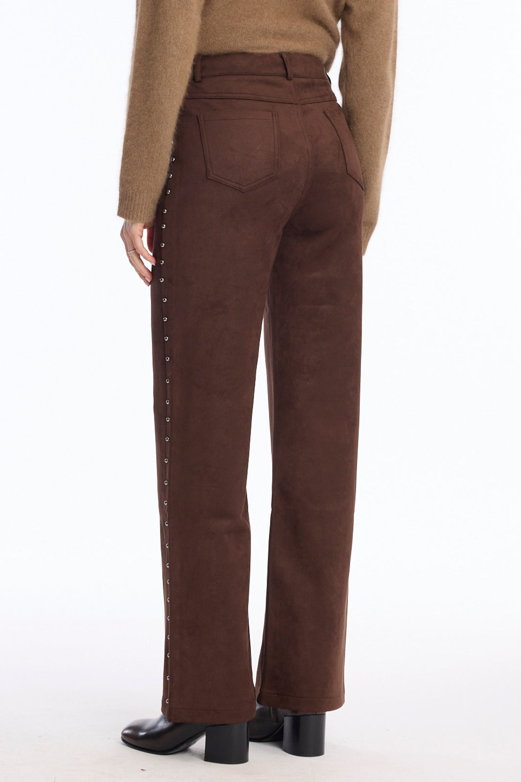 Leo &amp; Ugo LHP811 Brown Faux Suede Trousers, back view