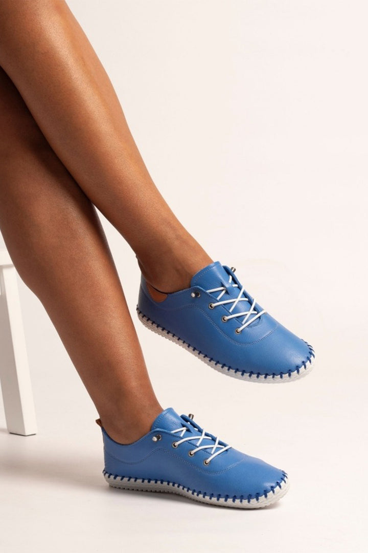 Lunar FLE030 Azure Blue St Ives Leather Plimsolls