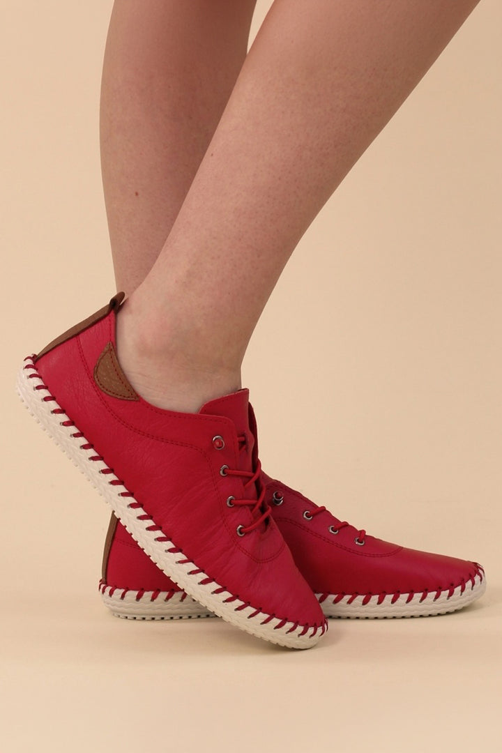 Lunar FLE030 Red St Ives Leather Plimsolls