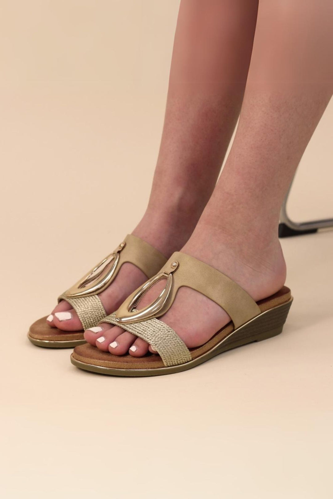 Lunar JLH434 Beige Porto Wedge Sandals