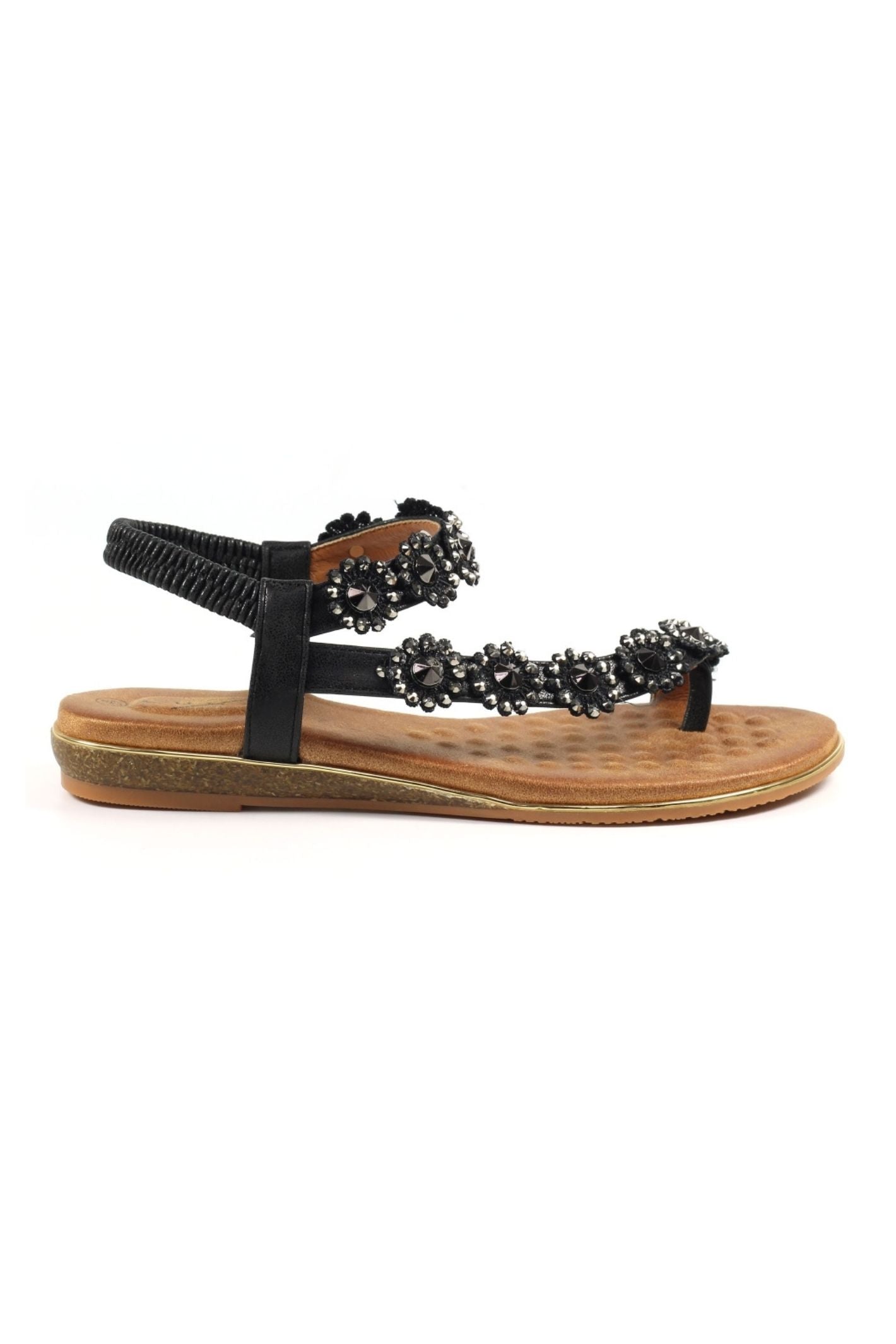 Lunar JLH455 Black Charlotte II Floral Sandals