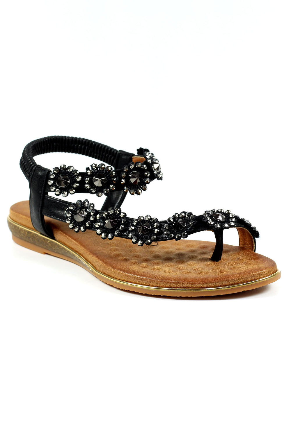 Lunar JLH455 Black Charlotte II Floral Sandals - Experience Boutique