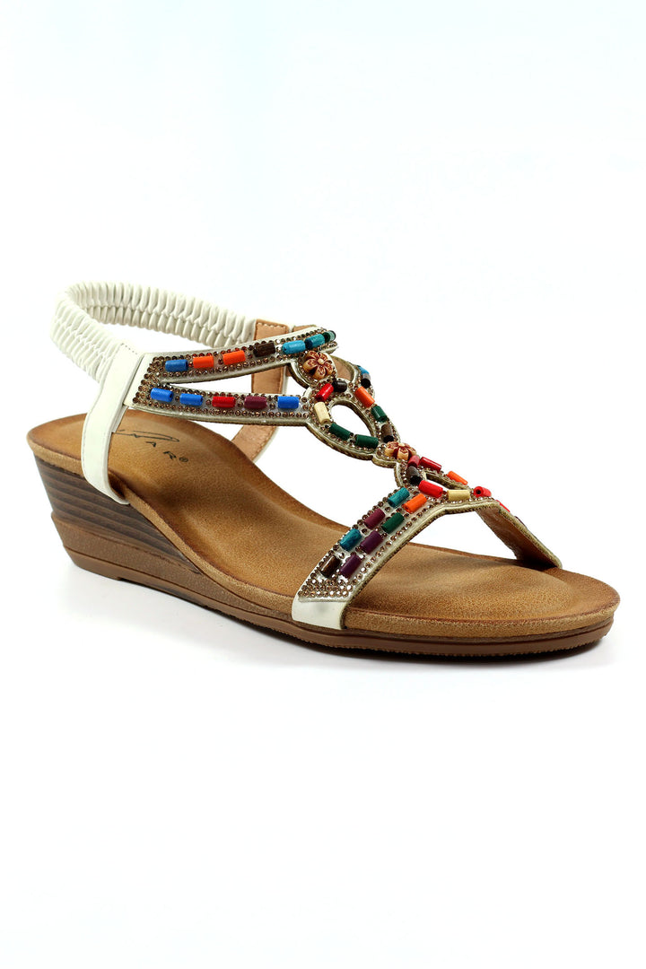 Lunar JLH478 White Epsom Wedge Sandals - Experience Boutique