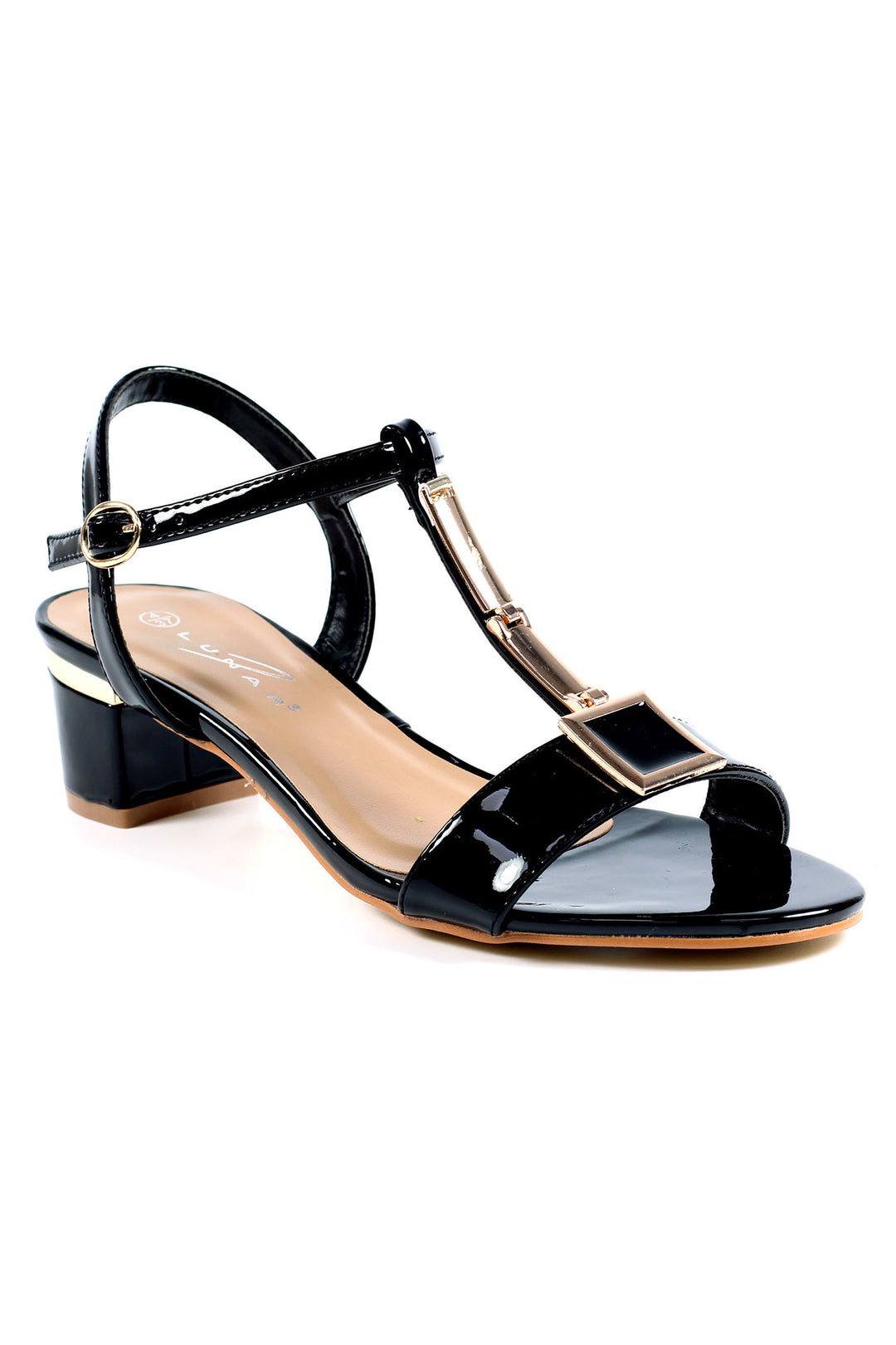 Lunar JLH950 Black Blaze Patent Low Heel Sandal - Experience Boutique