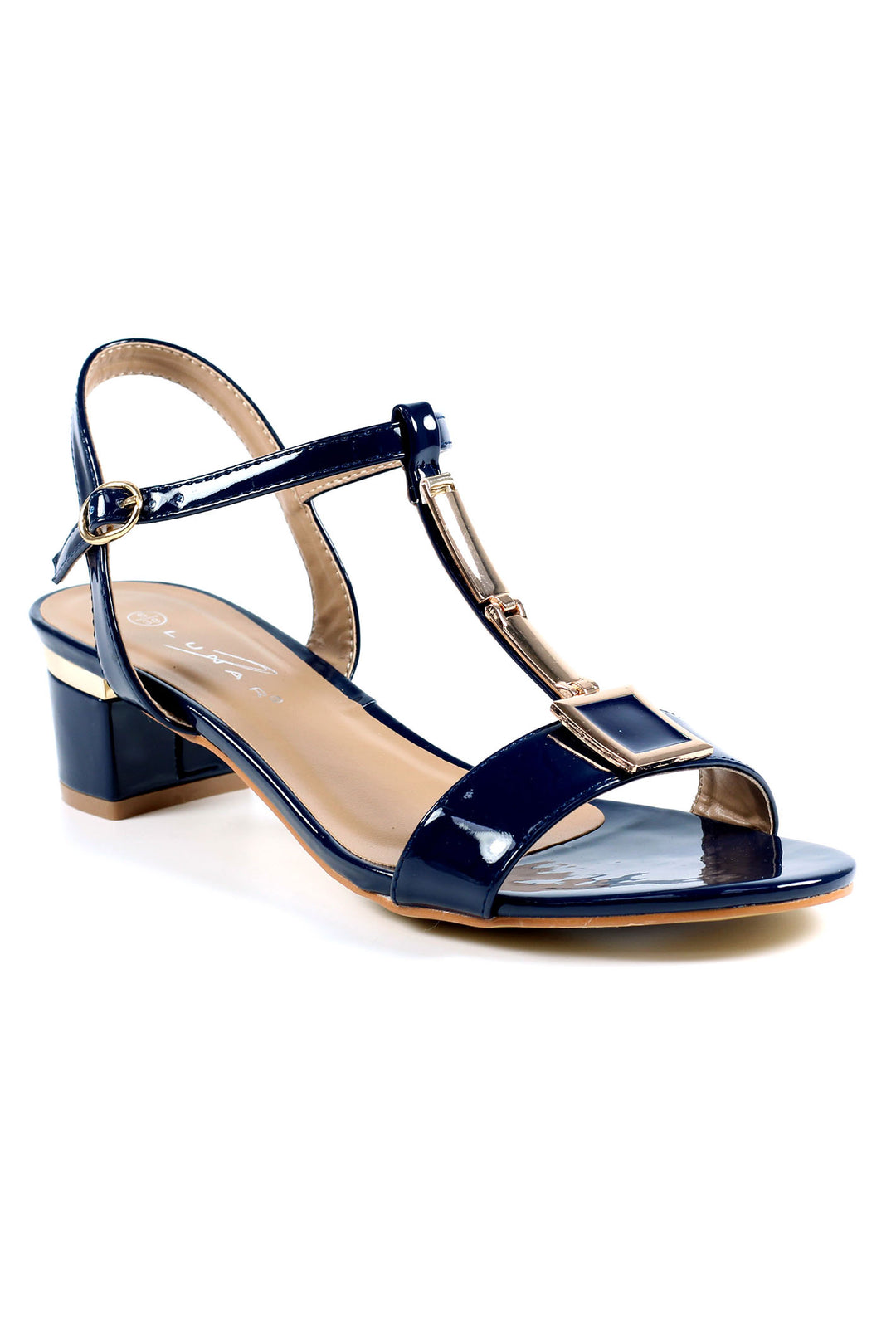 Lunar JLH950 Navy Blaze Patent Low Heel Sandal - Experience Boutique