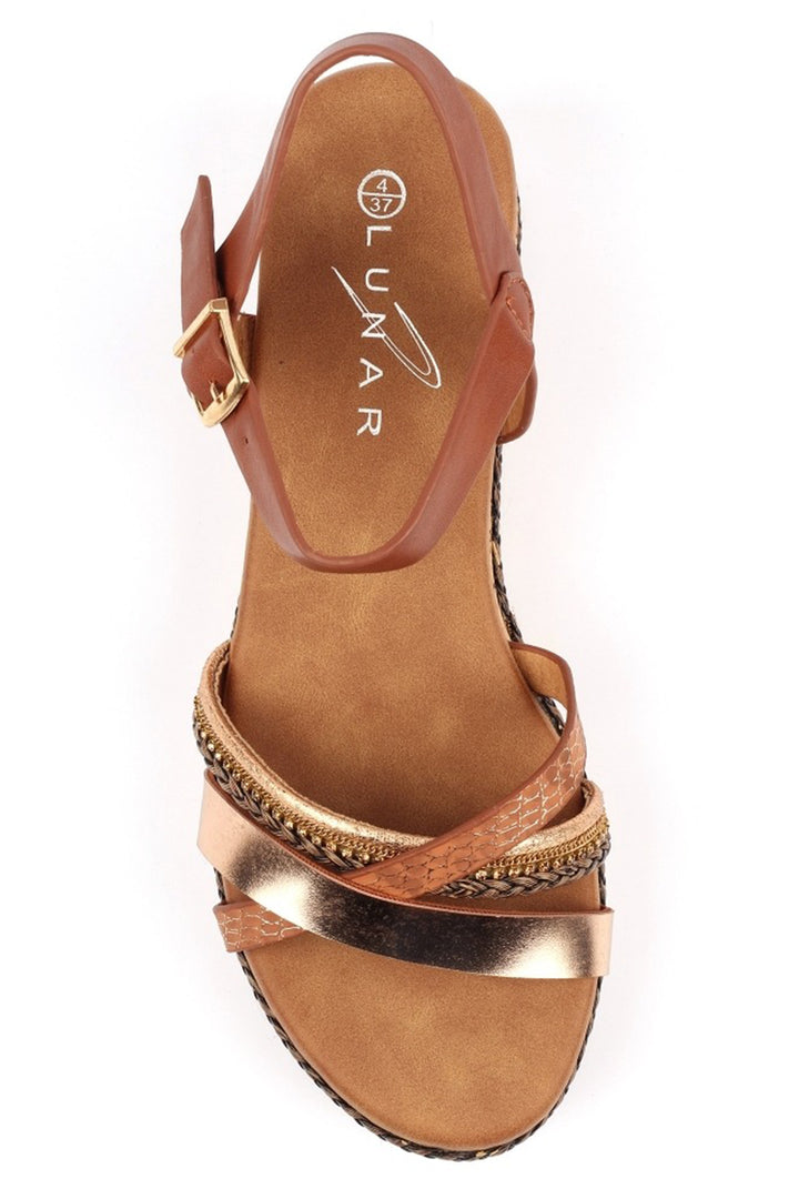 Lunar JLY253 Donna Tan Brown Embellished Sandals