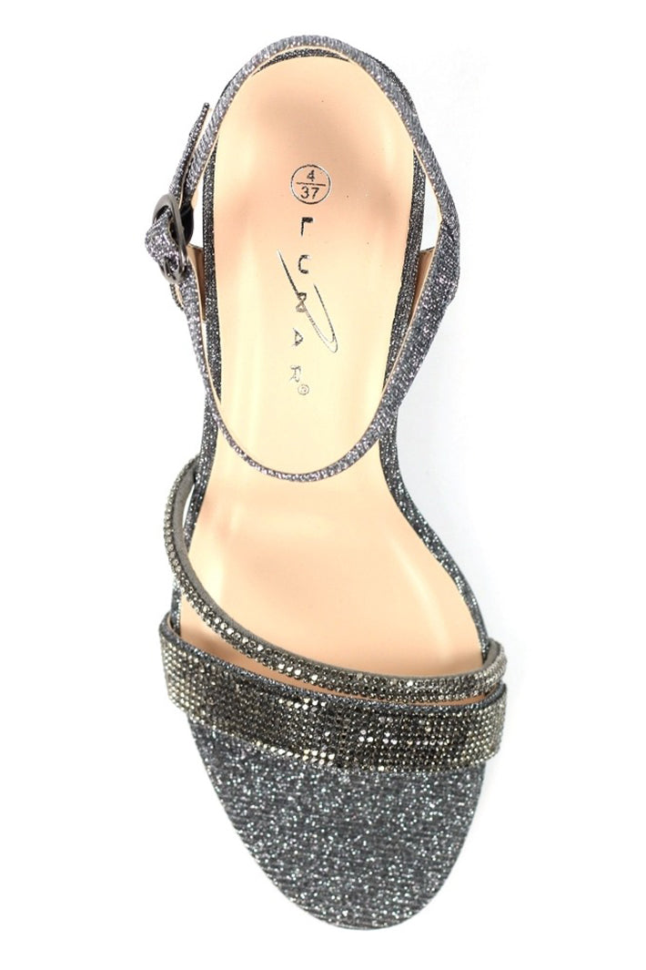 Silver glittery sandal on a white background