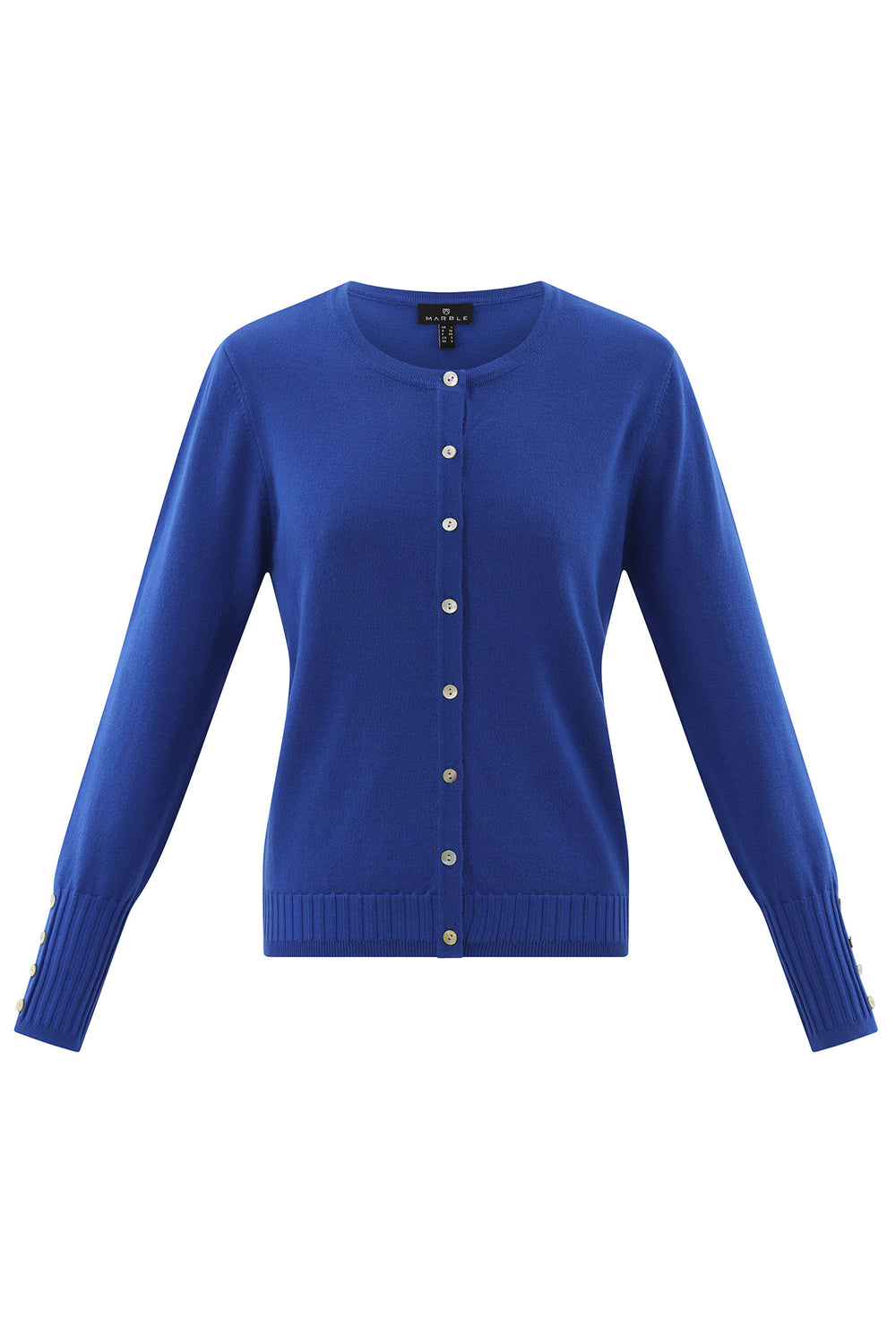Marble Cardigan Blue Ribbed Button Cuff 6500 153 - Experience Boutique