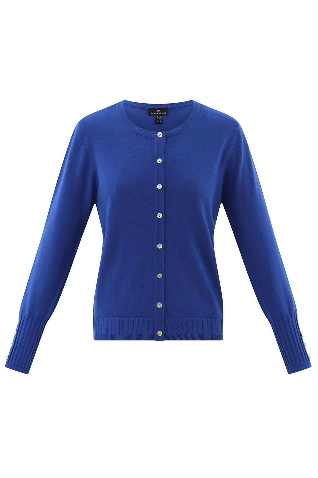 Marble Cardigan Blue Ribbed Button Cuff 6500 153 - Experience Boutique