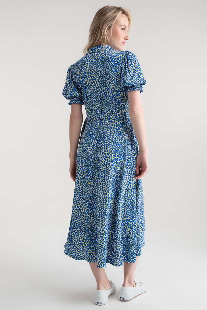 Marble Dress Wrap Style Blue Petal Print 7927 153 - Experience Boutique