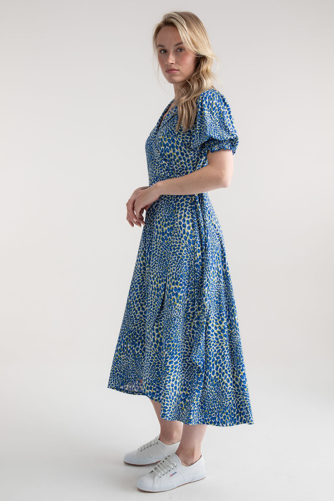 Marble Dress Wrap Style Blue Petal Print 7927 153 - Experience Boutique