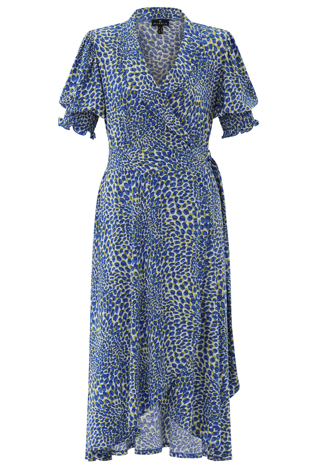 Marble Dress Wrap Style Blue Petal Print 7927 153 - Experience Boutique