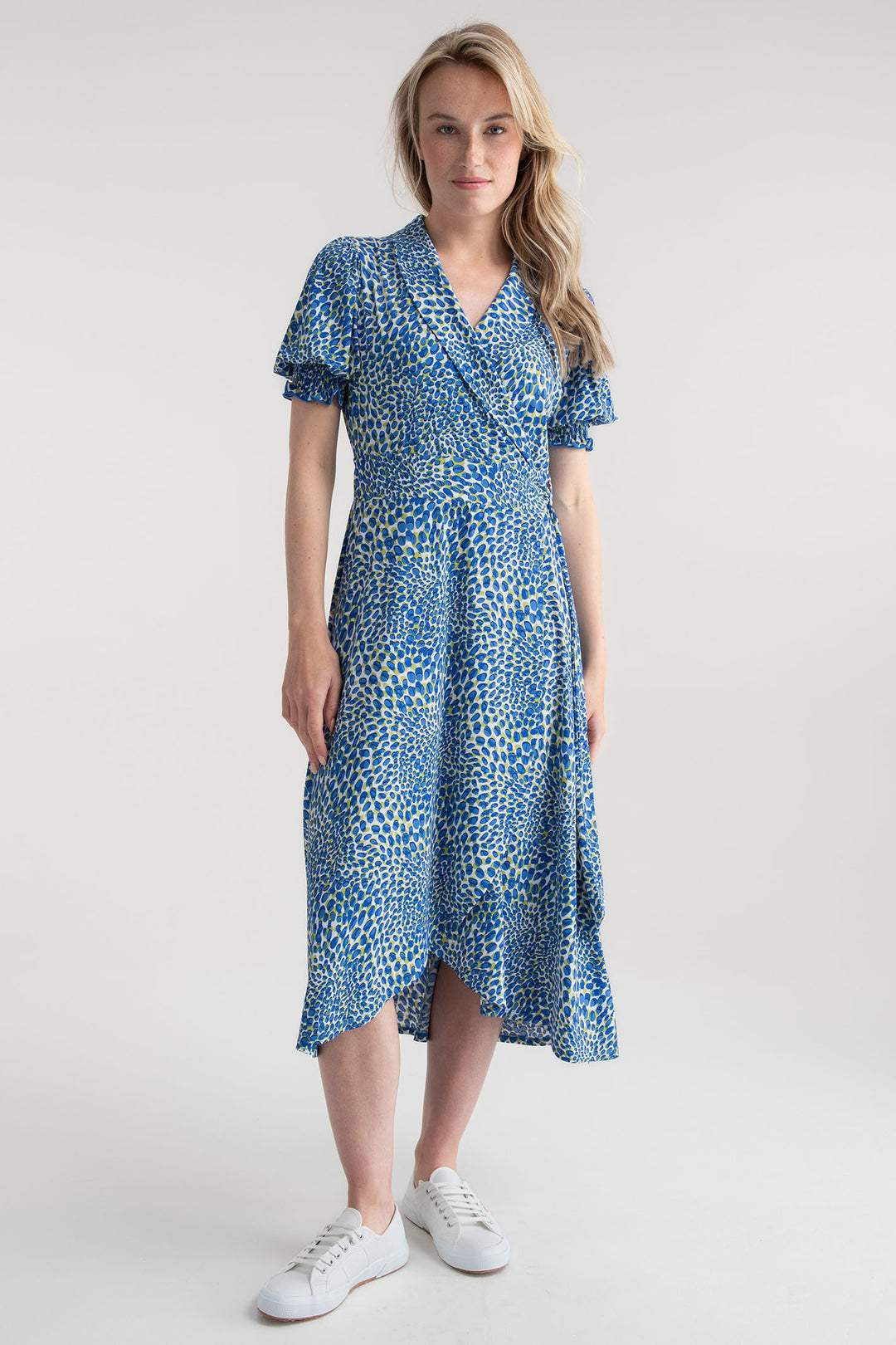 Marble Dress Wrap Style Blue Petal Print 7927 153 - Experience Boutique