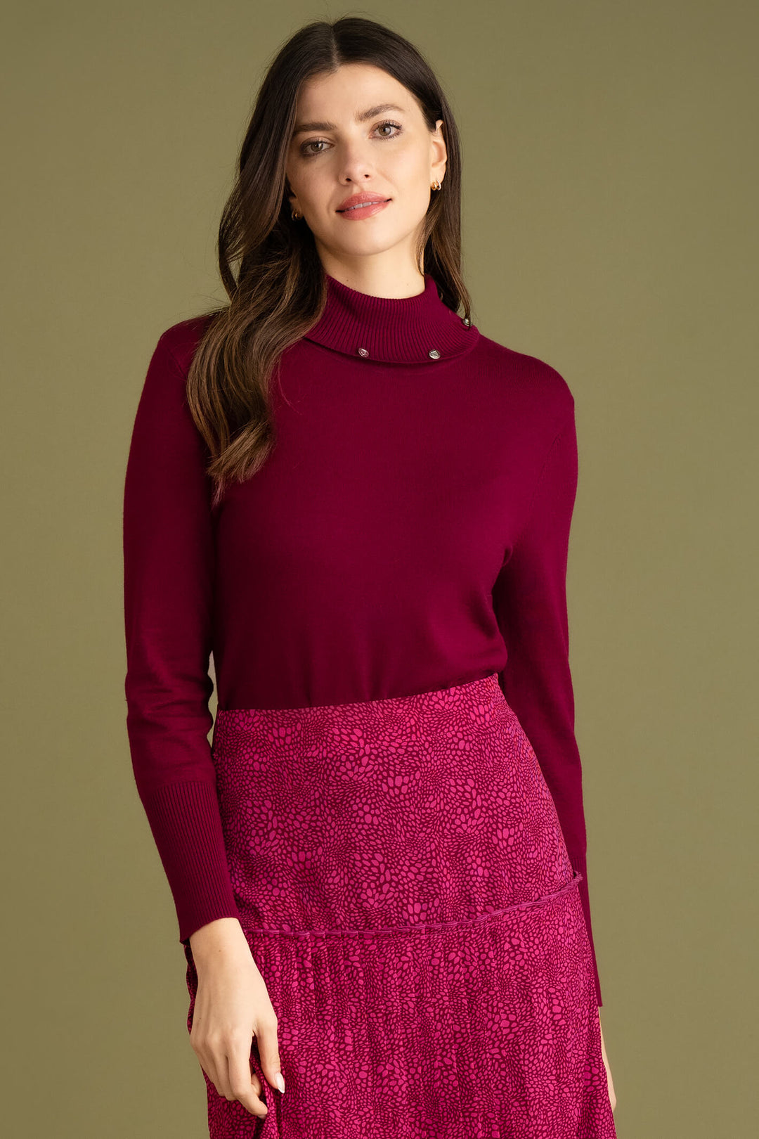 Marble Fashion 6316 205 Burgundy Red Polo Neck Jumper - Experience Boutique