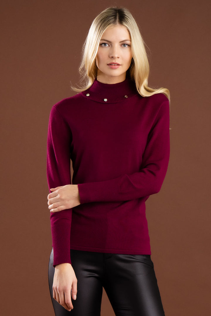 Marble Fashion 6316 205 Burgundy Red Polo Neck Jumper - Experience Boutique