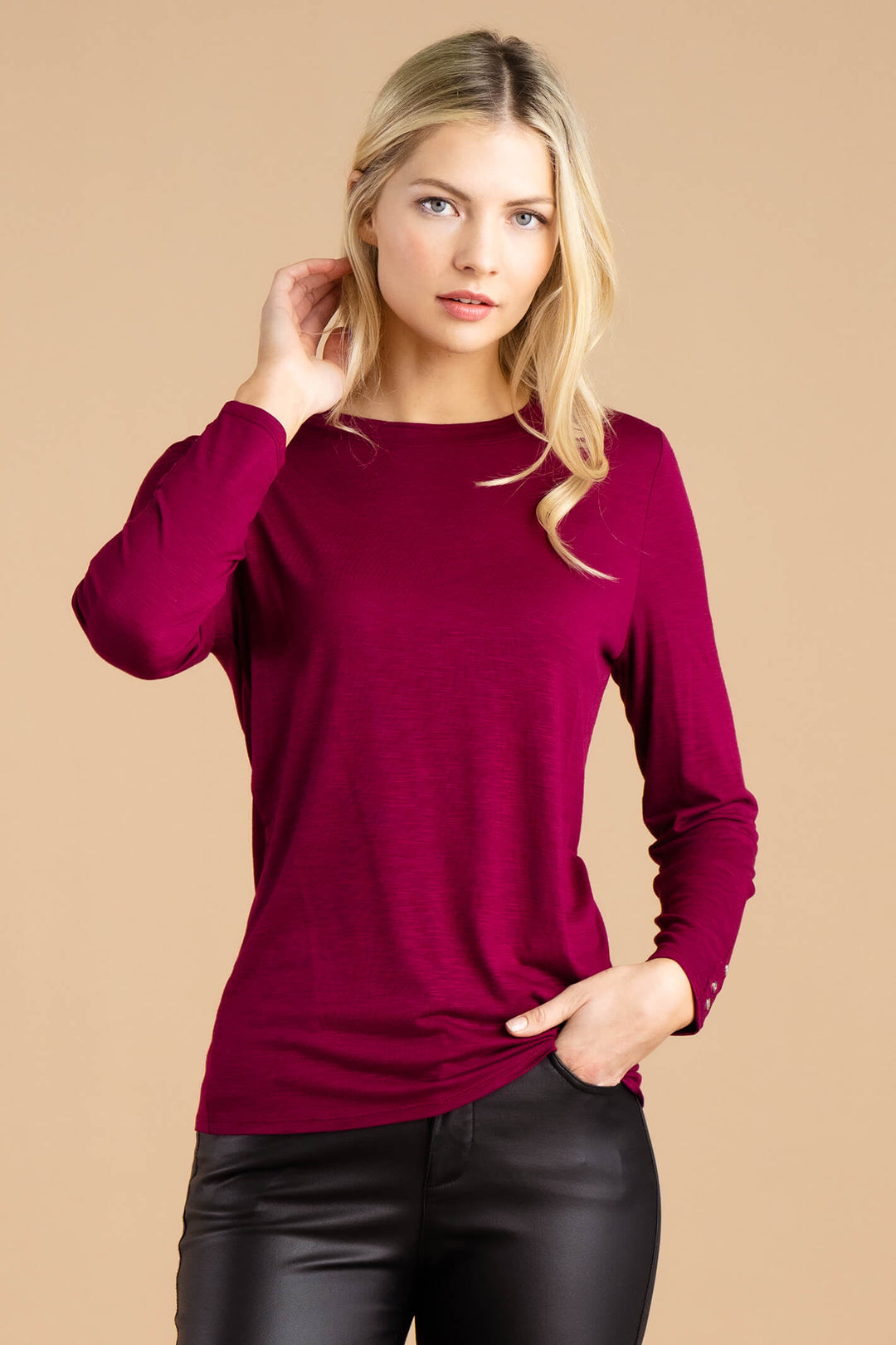 Marble Fashion 6401 205 Burgundy Red Long Sleeve Top - Experience Boutique
