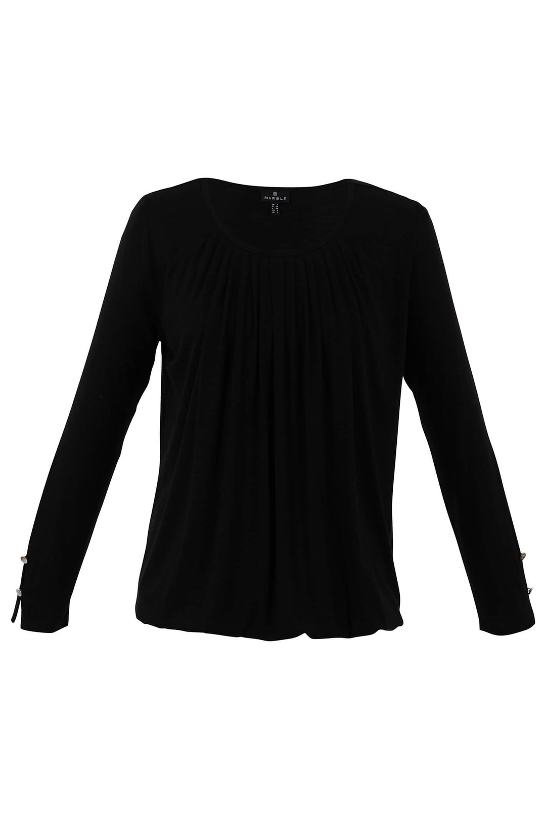 Marble Fashion 7093 101 Black Gathered Front Long Sleeve Top - Experience Boutique