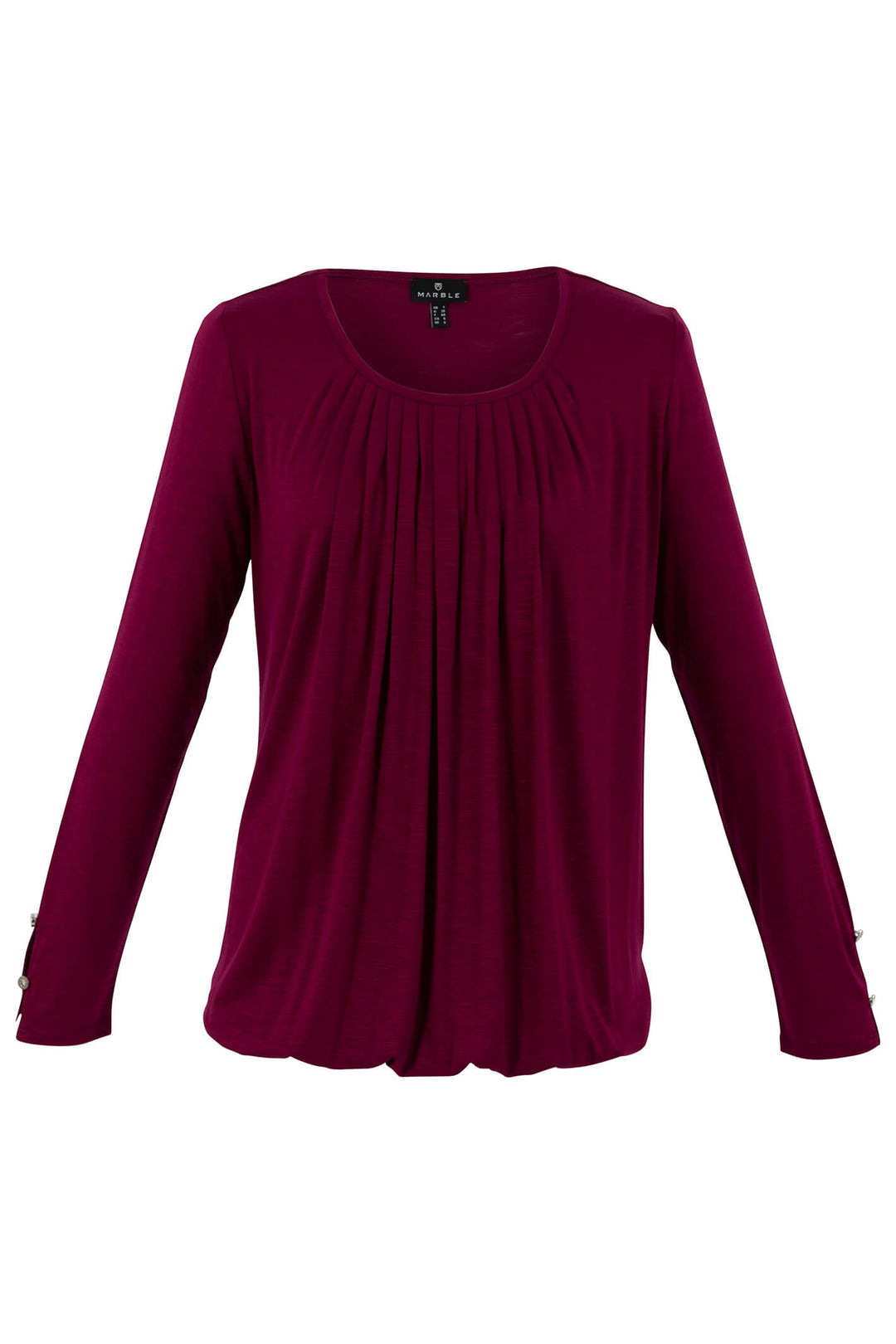 Marble Fashion 7093 205 Burgundy Red Gathered Front Long Sleeve Top - Experience Boutique