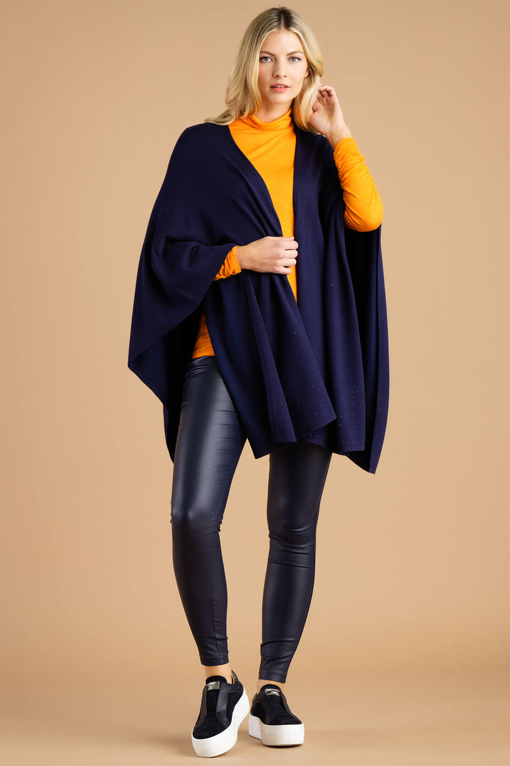 Marble Fashion 7111 103 Navy Blue Knitted Cape - Experience Boutique