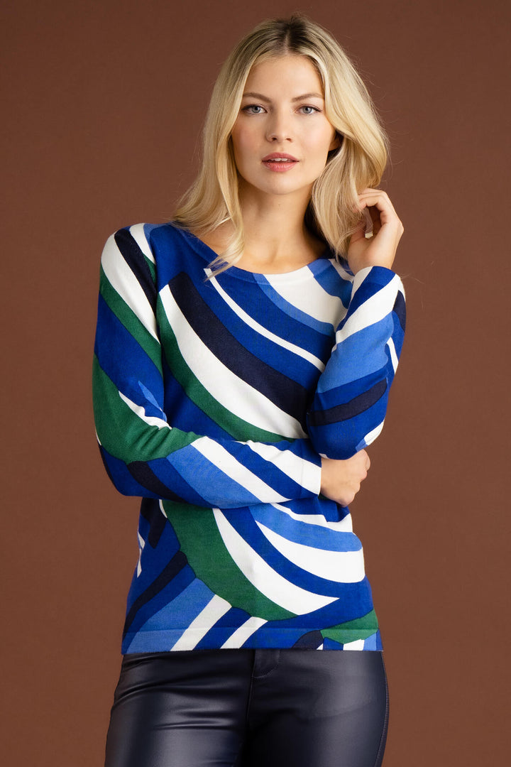 Marble Fashion 7114 210 Blue Multi Stripe Jumper - Experience Boutique
