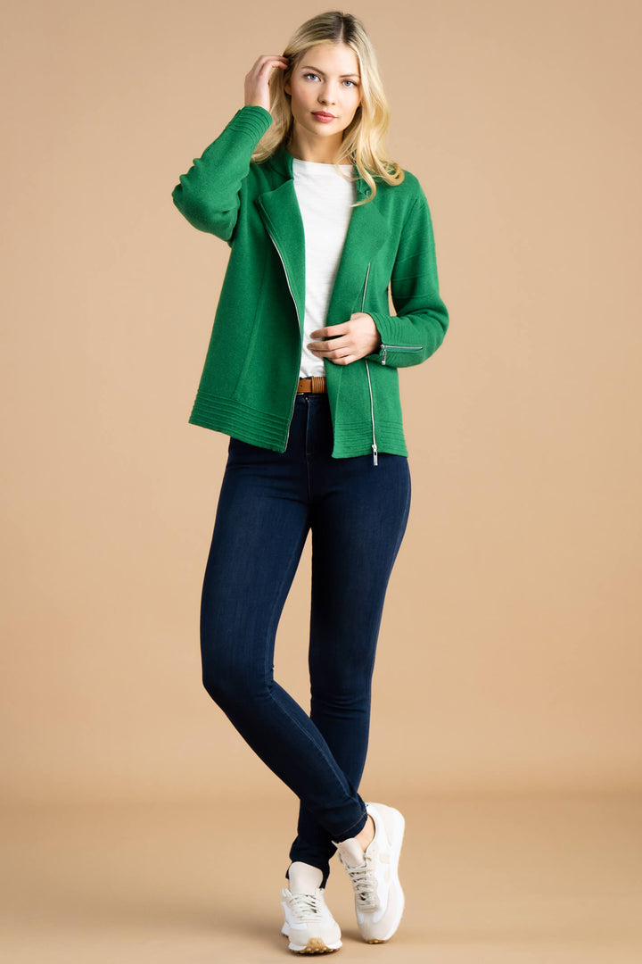 Marble Fashion 7139 212 Green Zip Front Cardigan Jacket - Experience Boutique