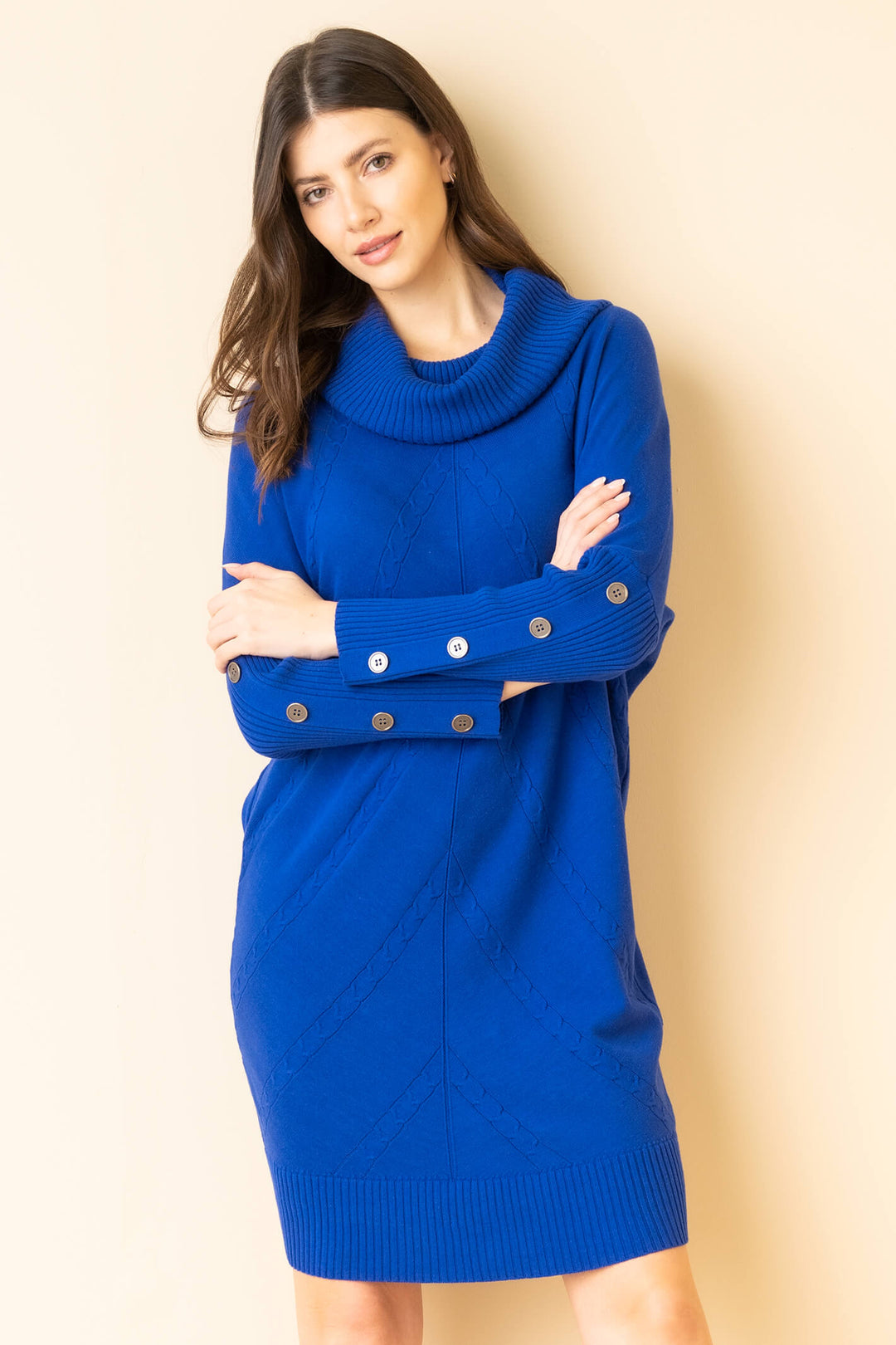 Marble Fashion 7184 210 Royal Blue Cowl Neck Knit Dresses - Experence Boutique