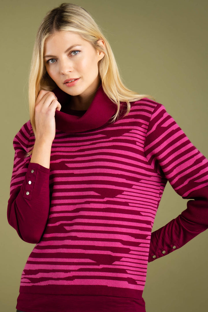 Marble Fashion 7192 205 Pink Pattern Cowl Neck Jumper - Experience Boutique