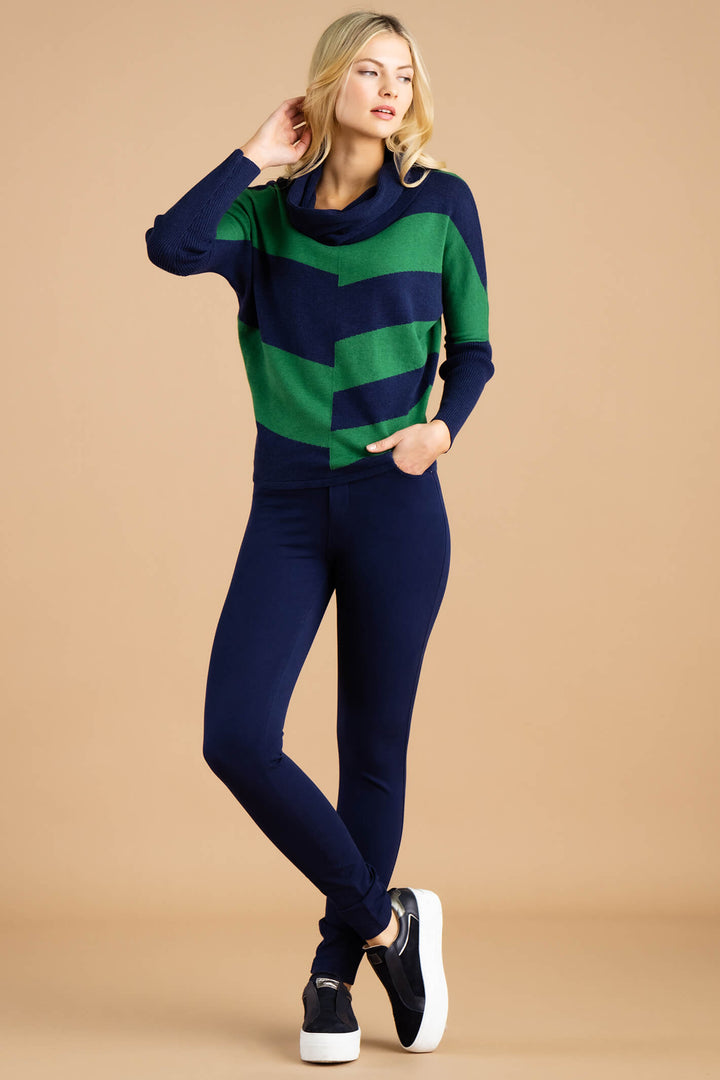 Marble Fashion 7204 103 Green Navy Cowl Neck Jumper - Experience Boutique