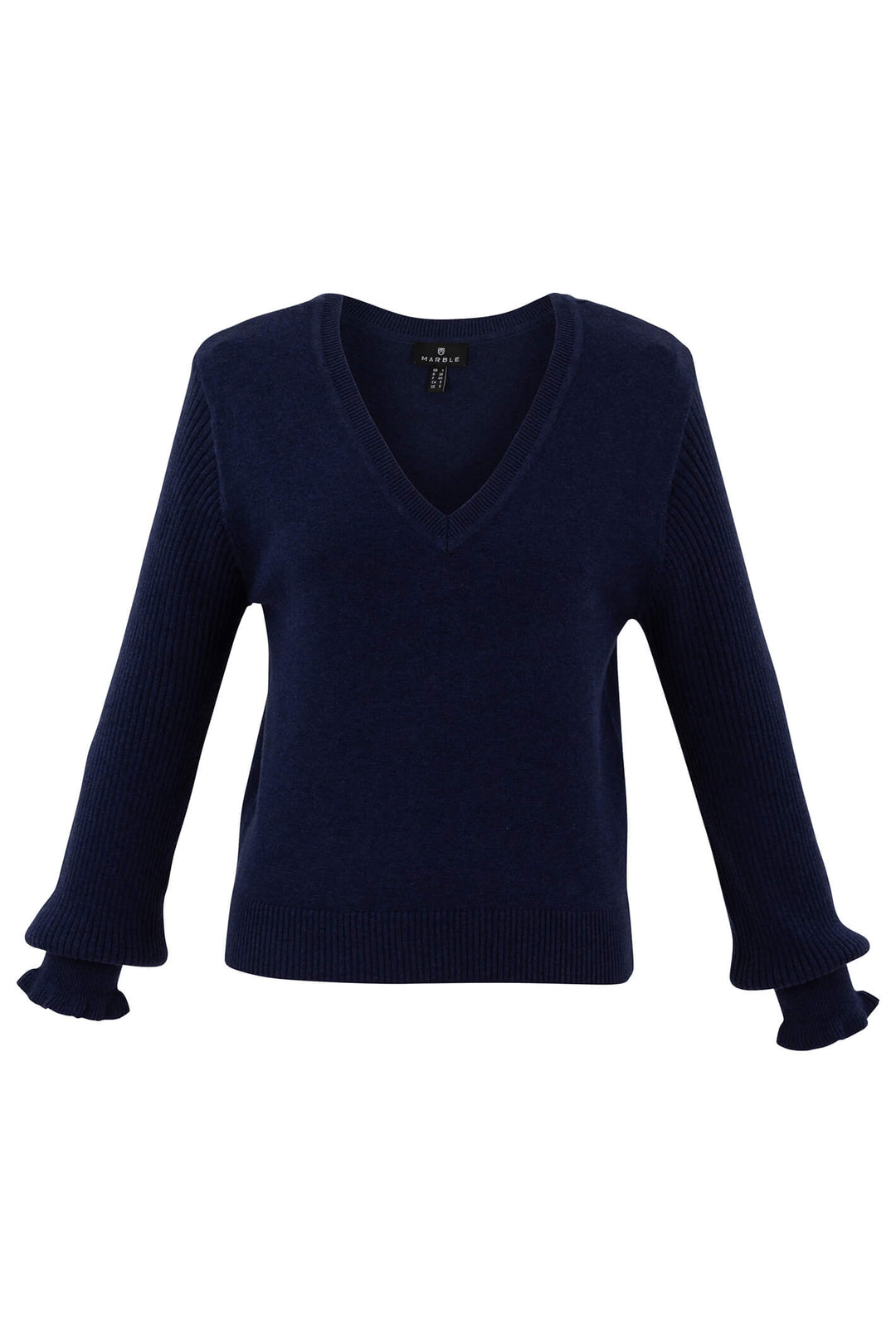 Marble Fashion 7213 103 Navy Reversible Ruffle Cuff Jumper - Experience Boutique