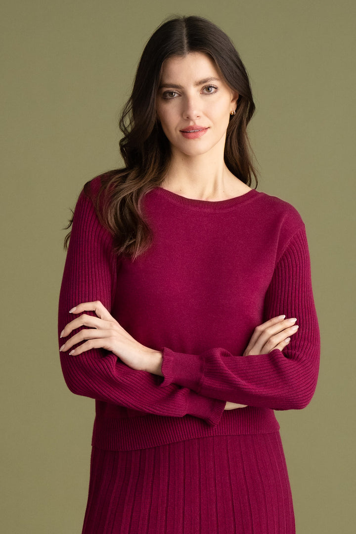 Marble Fashion 7213 205 Burgundy Red Reversible Ruffle Cuff Jumper - Experience Boutique