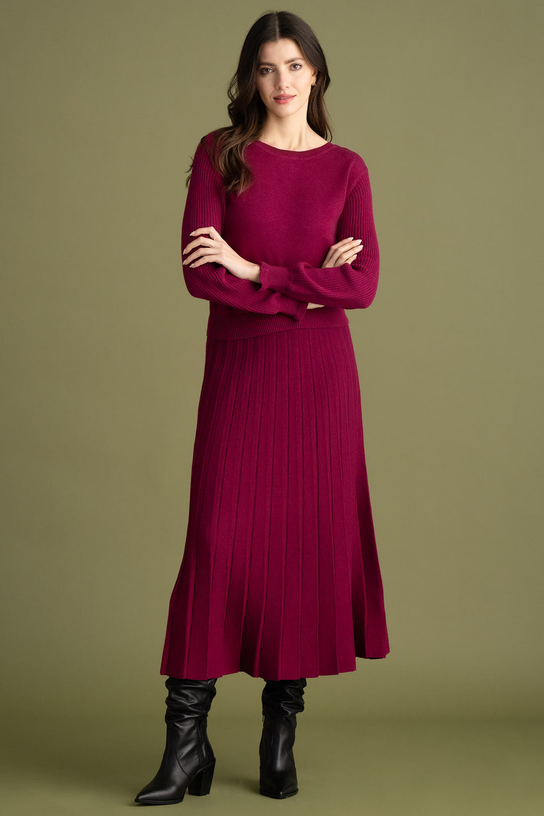 Marble Fashion 7213 205 Burgundy Red Reversible Ruffle Cuff Jumper - Experience Boutique