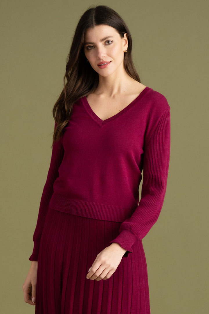 Marble Fashion 7213 205 Burgundy Red Reversible Ruffle Cuff Jumper - Experience Boutique