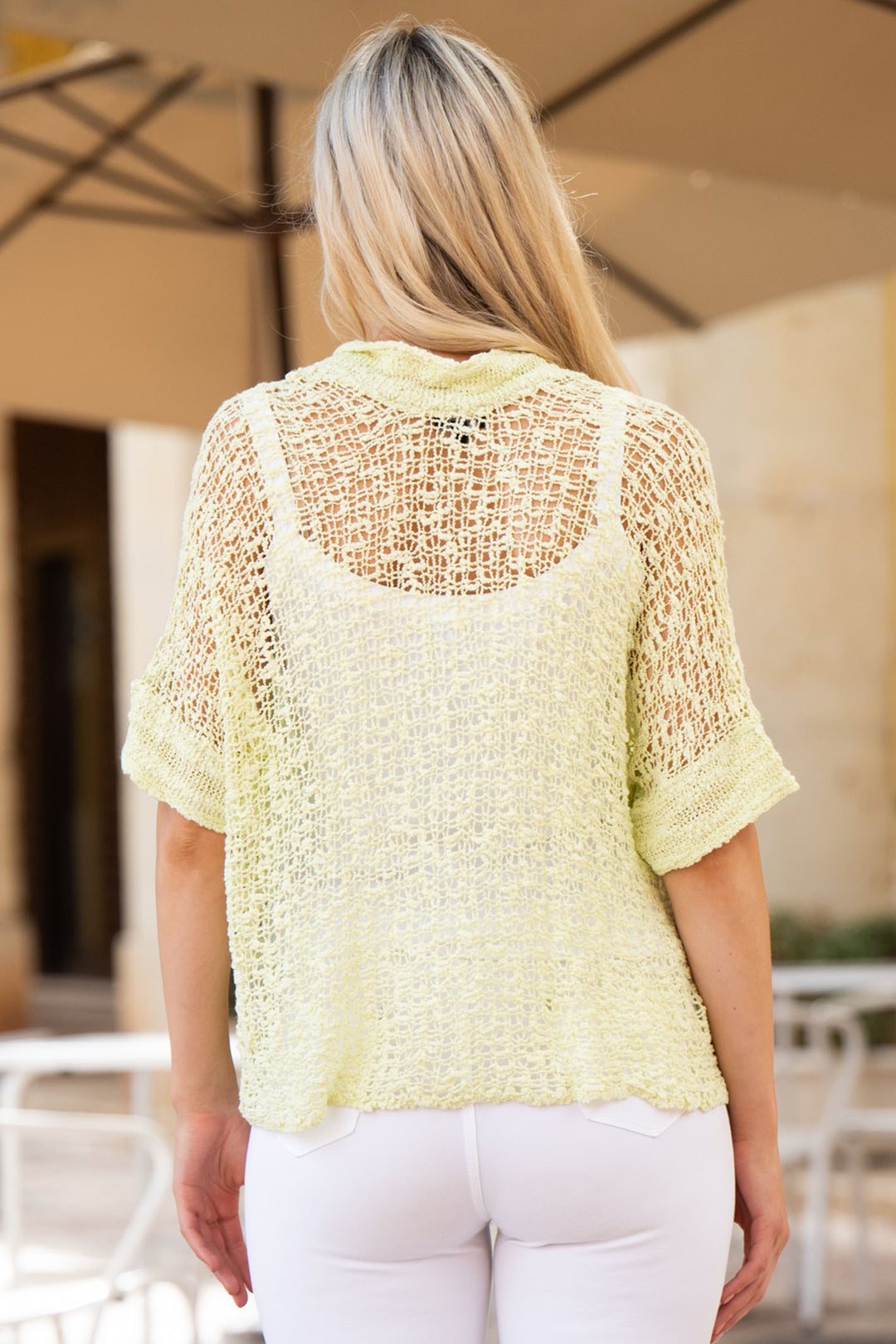 Marble Fashions 5185 216 Sunshine Lime Crochet Knit Cover Up Shrug