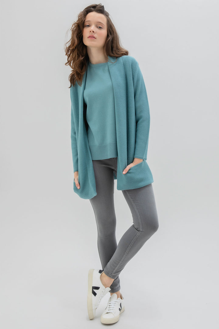 Marble Fashions 6391 223 Dusty Blue Open Front Cardigan - Experience Boutique