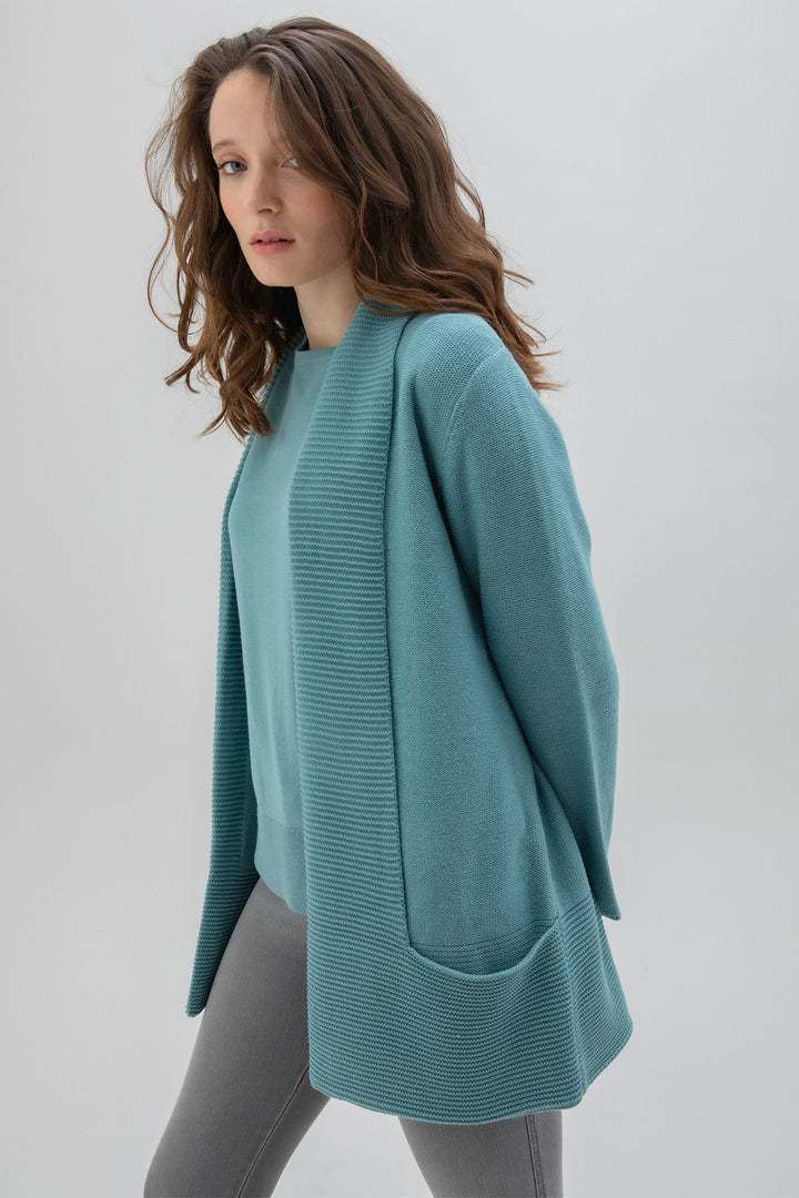 Marble Fashions 6391 223 Dusty Blue Open Front Cardigan - Experience Boutique