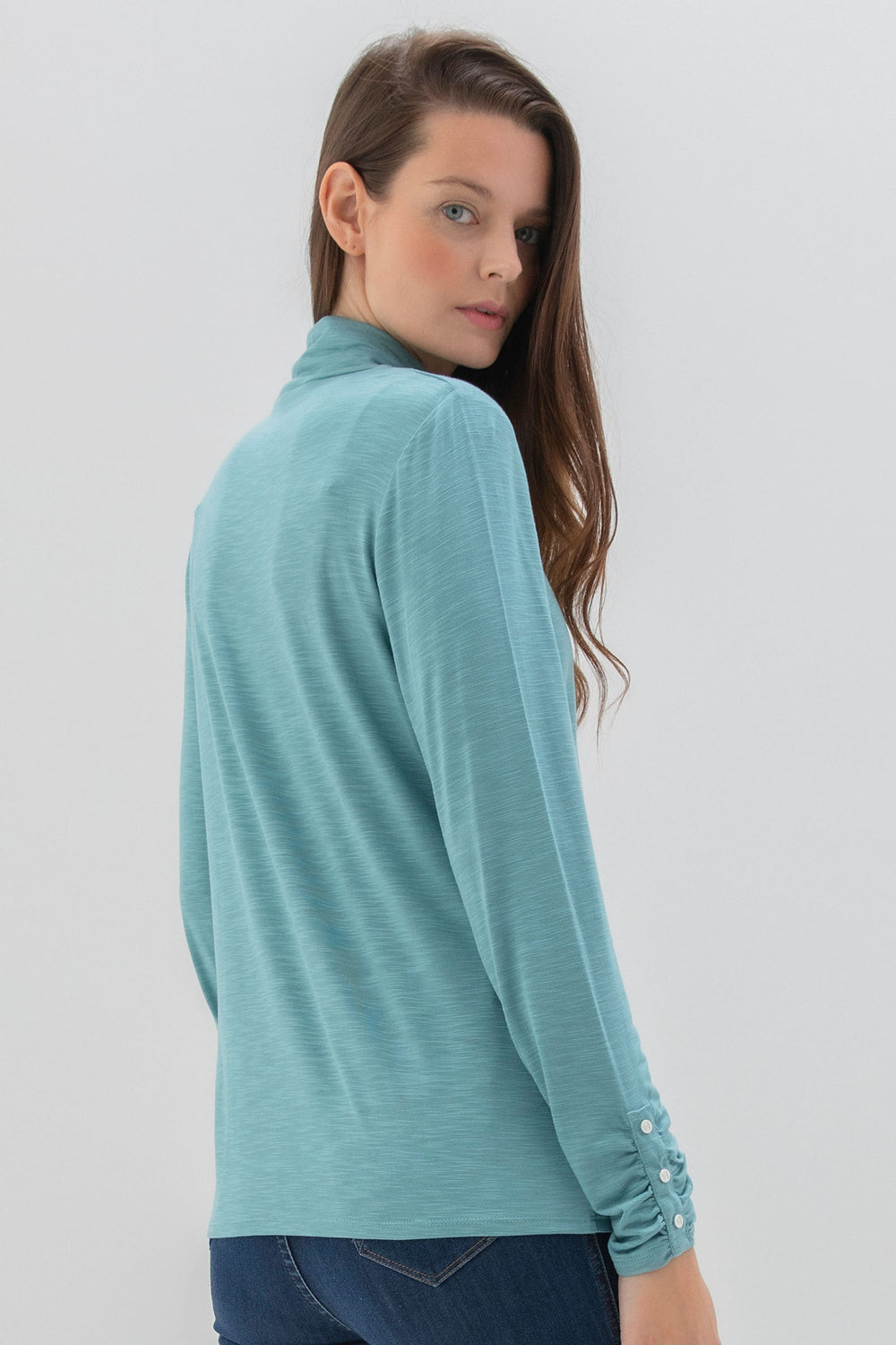Marble Fashions 6400 223 Dusty Blue Polo Neck Top - Experience Boutique
