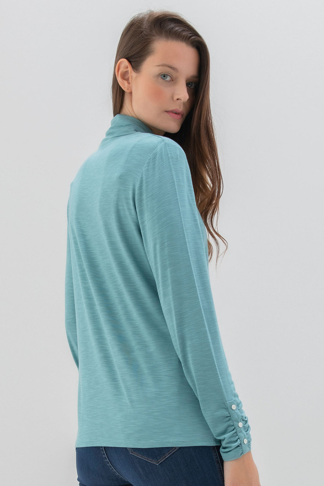 Marble Fashions 6400 223 Dusty Blue Polo Neck Top - Experience Boutique