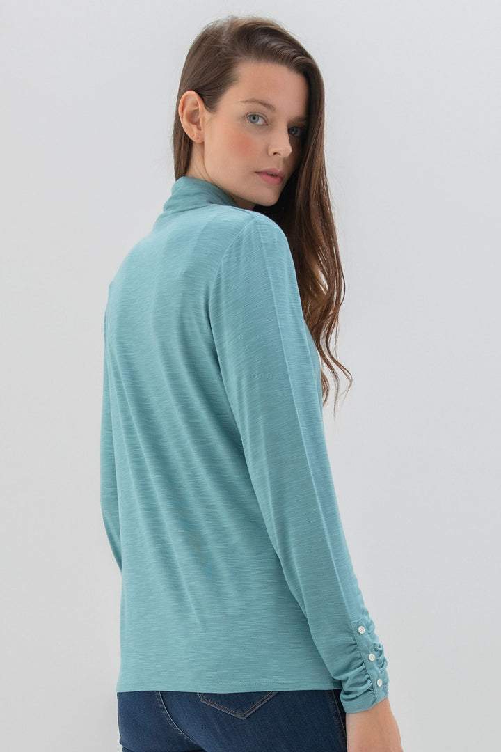 Marble Fashions 6400 223 Dusty Blue Polo Neck Top - Experience Boutique