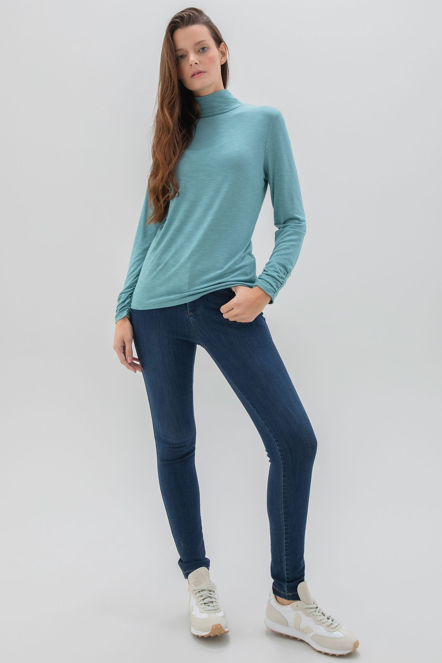 Marble Fashions 6400 223 Dusty Blue Polo Neck Top