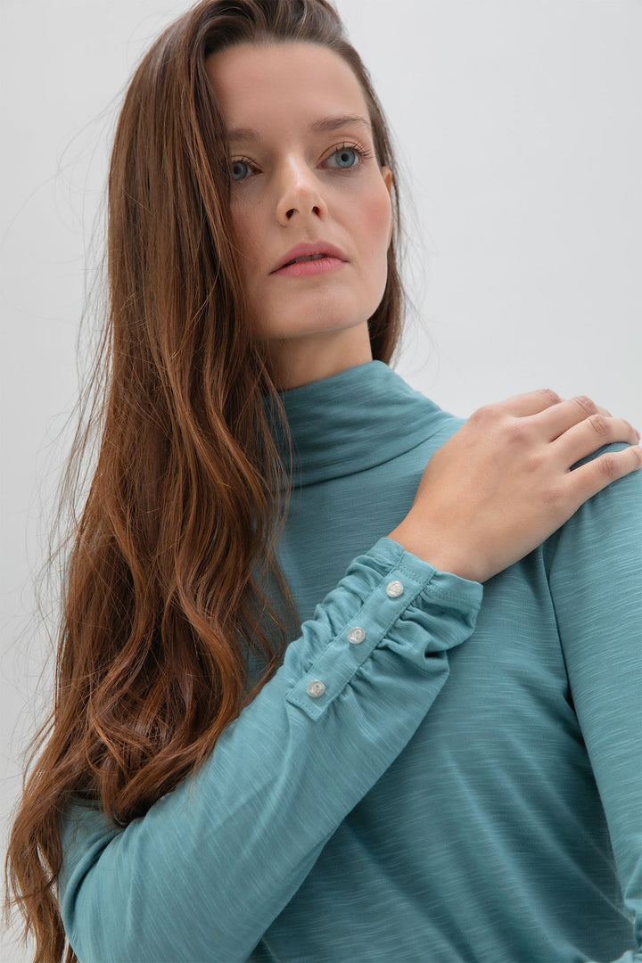 Marble Fashions 6400 223 Dusty Blue Polo Neck Top - Experience Boutique