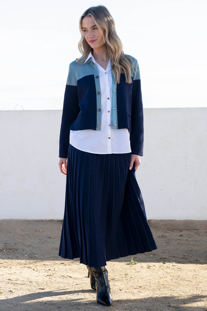 Marble Fashions 7176 Navy Blue Knit Midi Skirt 103