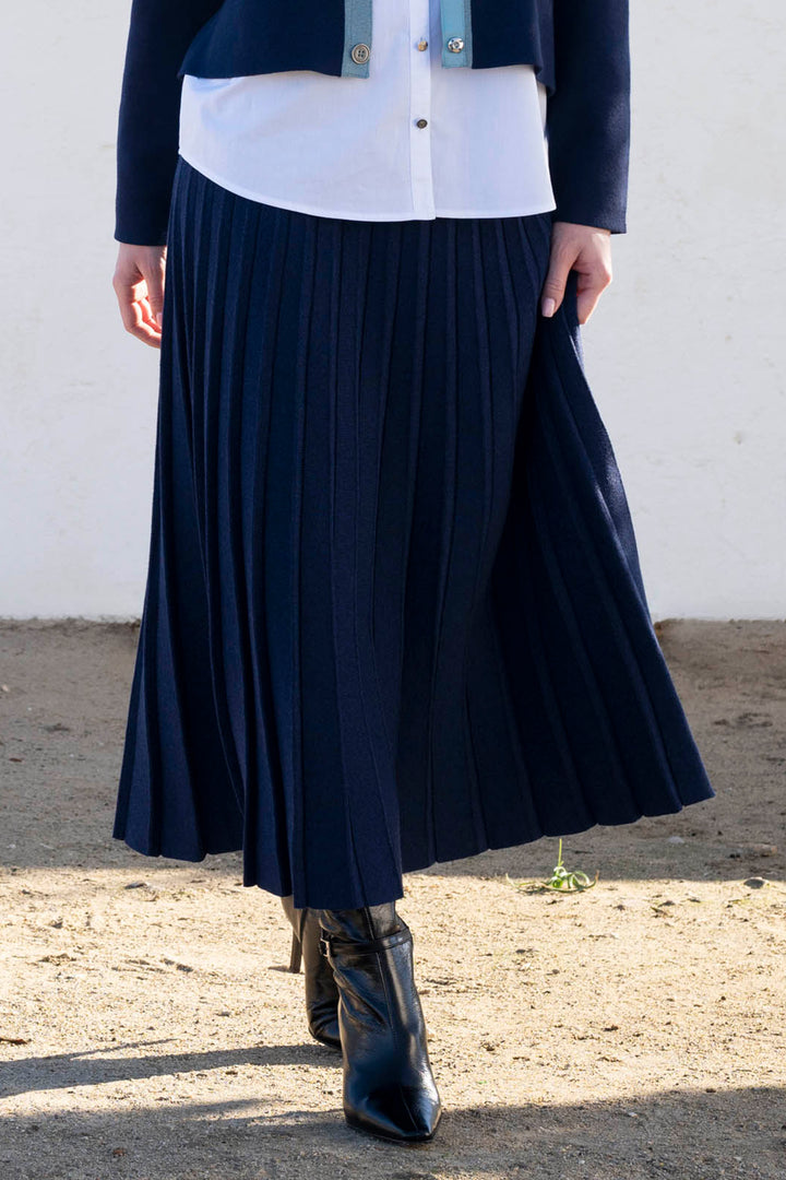 Marble Fashions 7176 Navy Blue Knit Midi Skirt 103