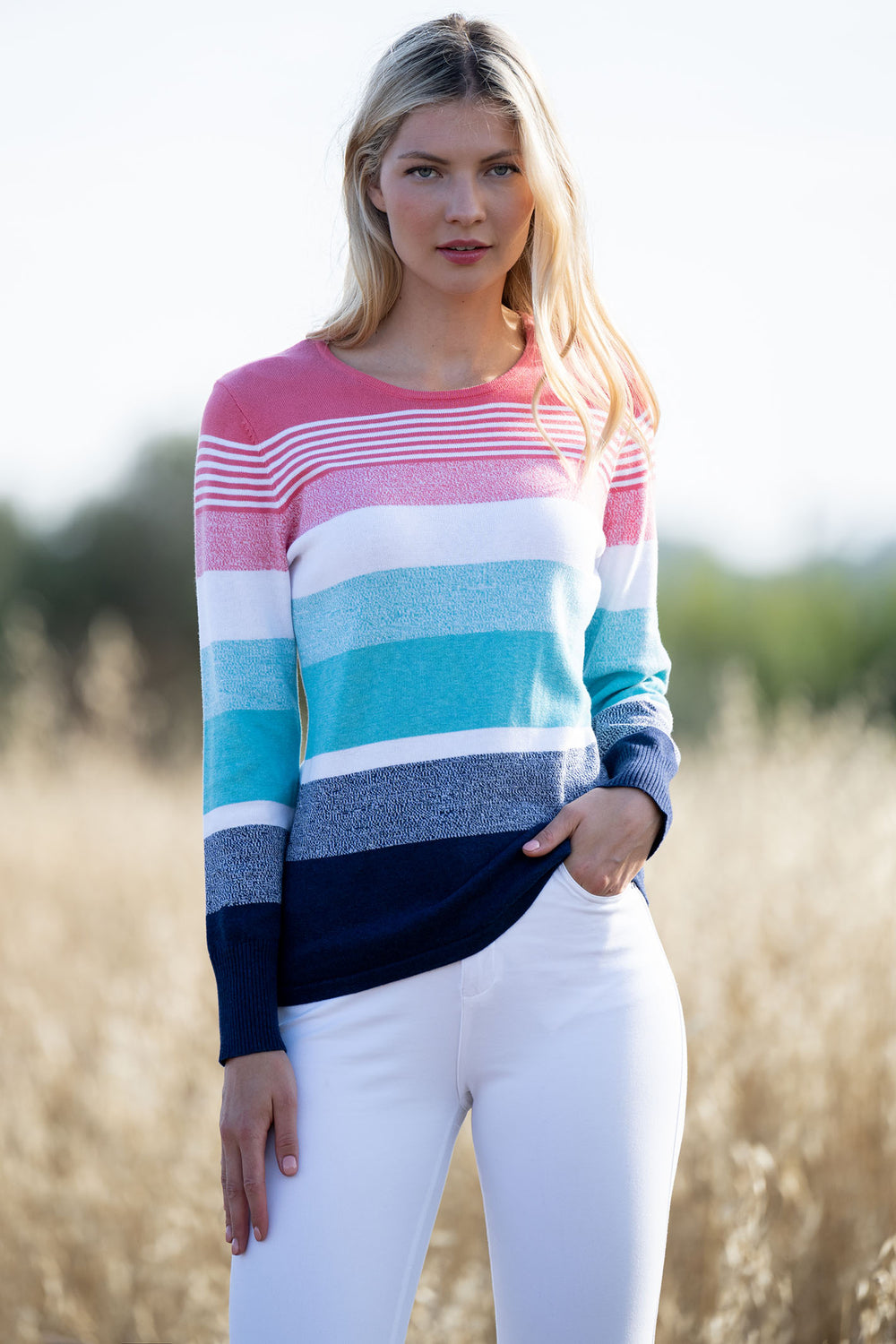 Marble Fashions 7351 135 White Ombre Stripe Jumper - Experience Boutique