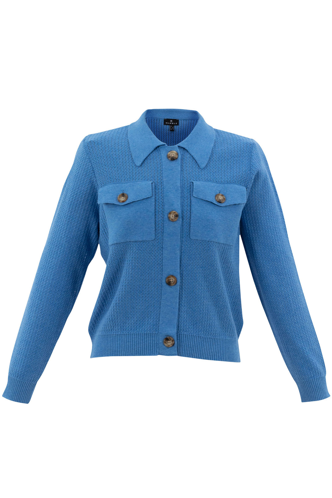 Marble Fashions 7352 213 Blue Button Front Shirt Style Cardigan - Experience Boutique