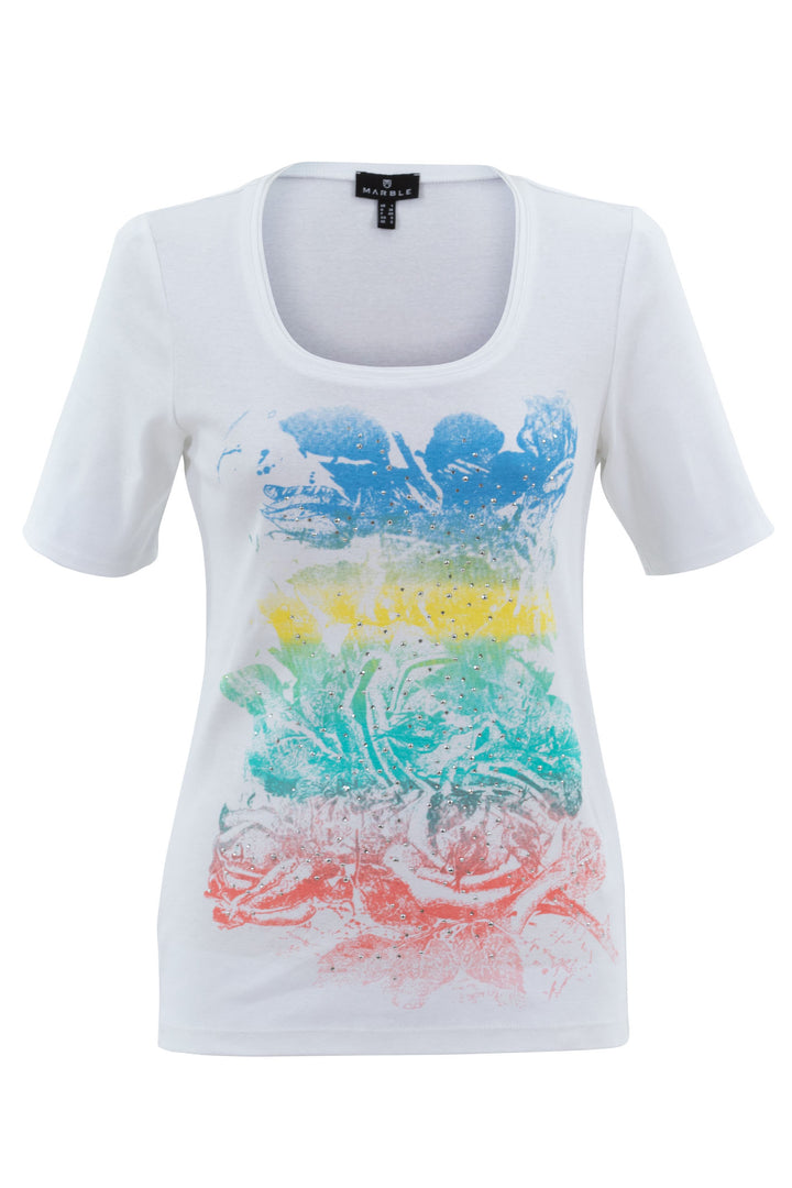 Marble Fashions 7360 135 White Watercolour Print T-Shirt - Experience Boutique