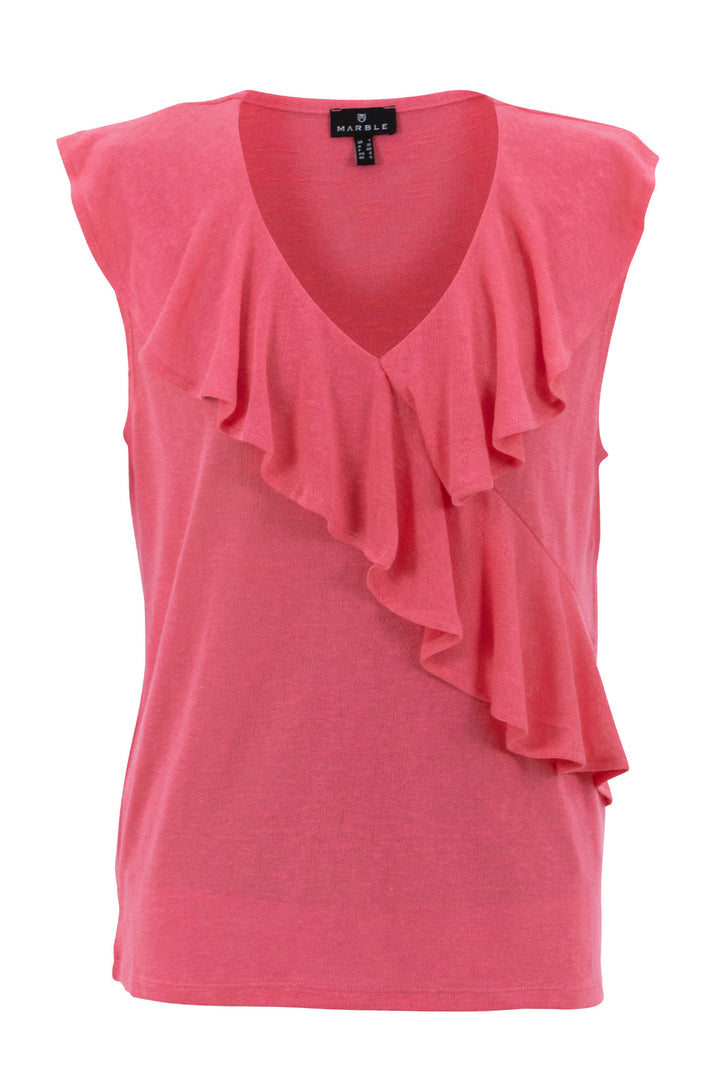Marble Fashions 7376 135 Pink Ruffle Neck Top - Experience Boutique